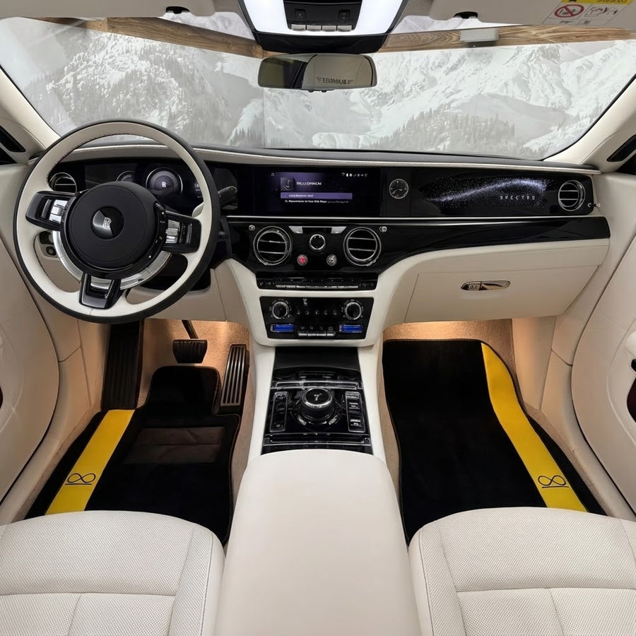 Svarte Bilmatter For Rolls Royce Spectre (2023-2024) gult skinn