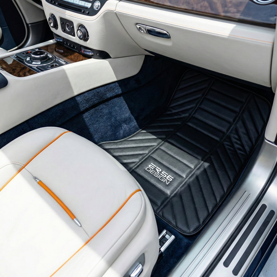 Svarte Lær Bilmatter for Rolls Royce Dawn (2016-2023) ER56 Design