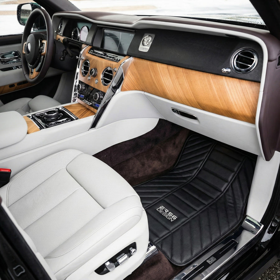 Svarte Lær Bilmatter for Rolls Royce Cullinan (2018-2025) ER56 Design