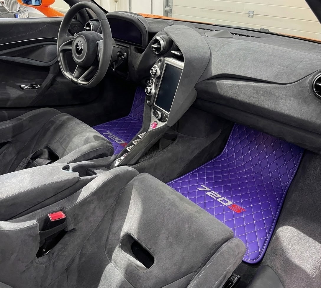 Purple Leather Black Floor Mats for McLaren 720S | Black Trim - AutoWin