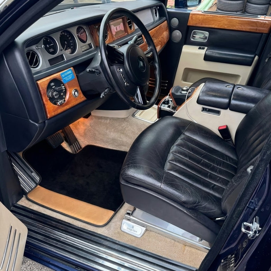 Black Floor Mats for Rolls Royce Phantom Drophead Coupe (2007-2016) with Golden Leather
