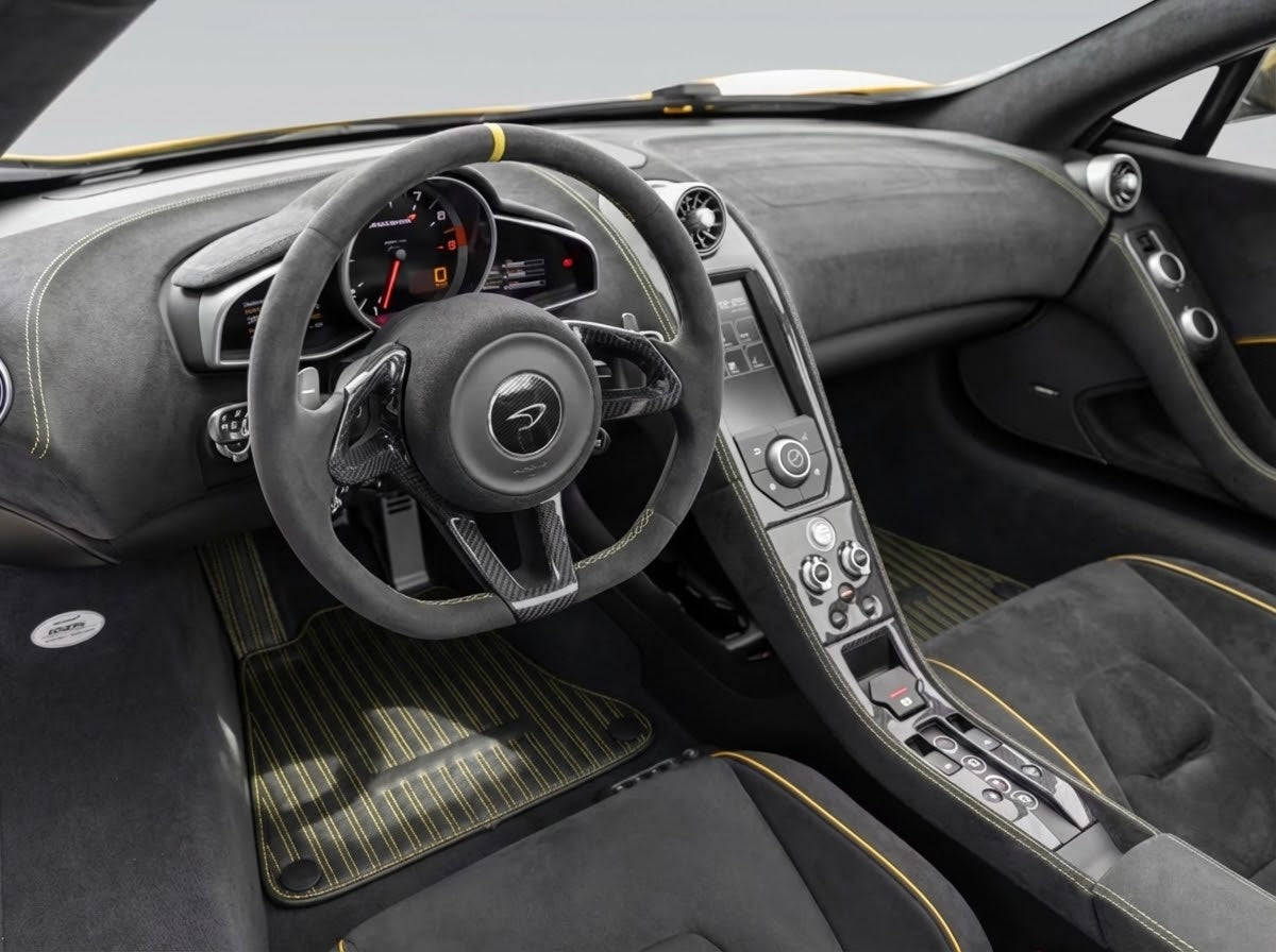 Leather Floor Mats for McLaren 650S (2015-2018) Black Tailored Yellow Sewing