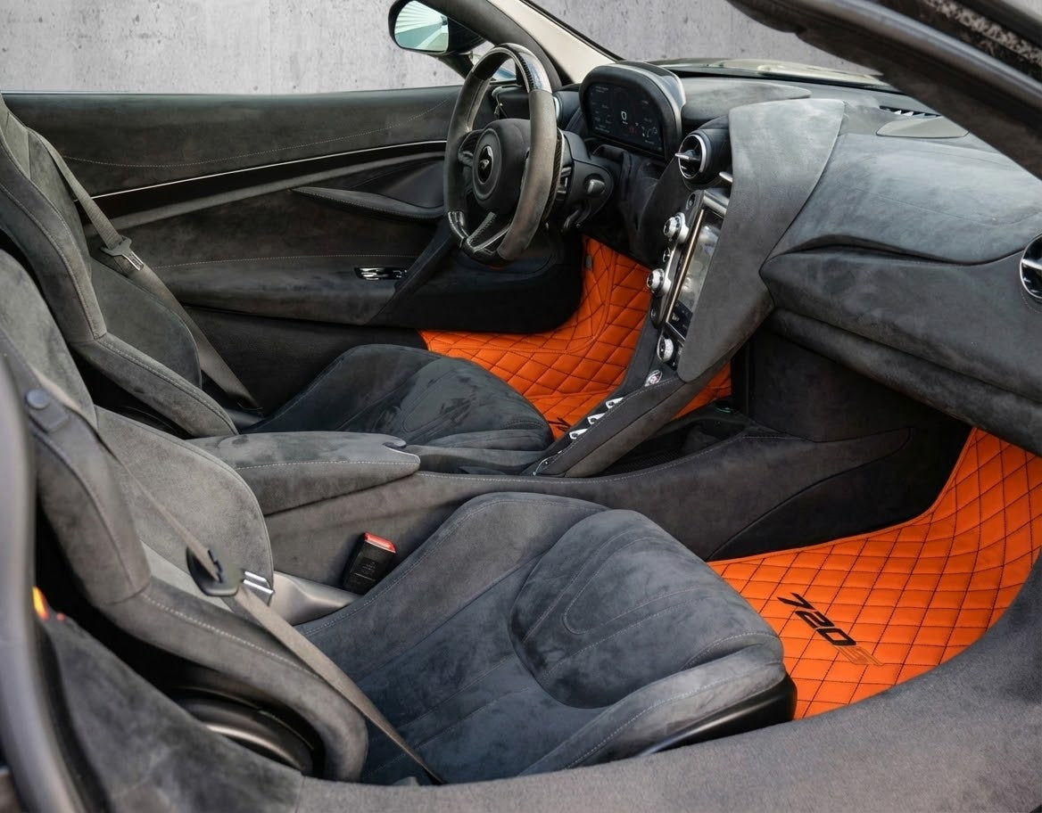 Purple Leather Black Floor Mats for McLaren 720S | Black Trim - AutoWin