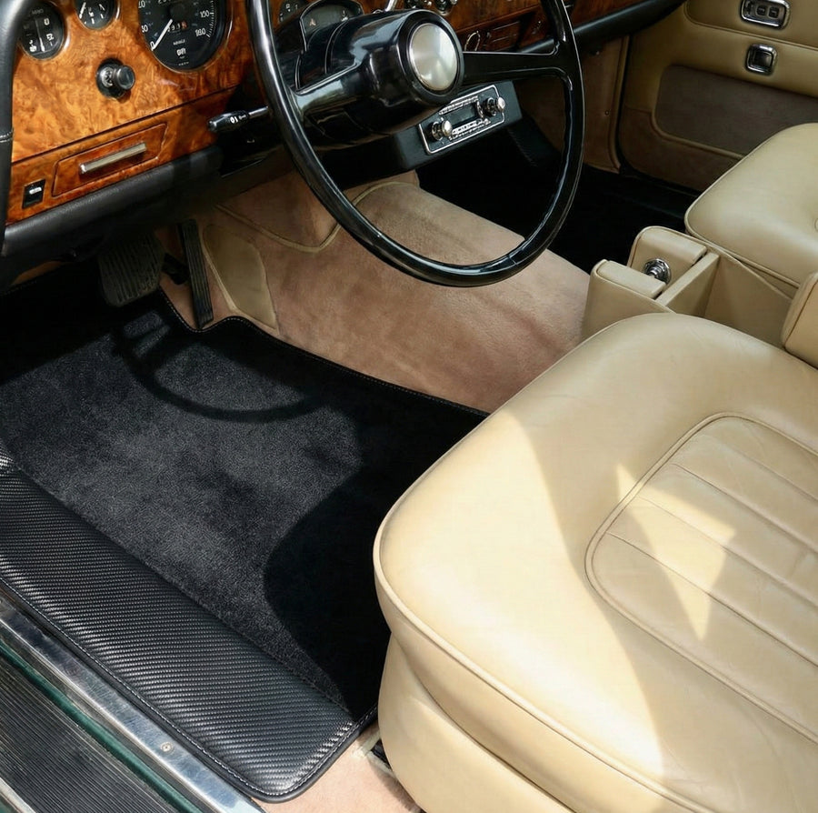 Skreddersydde Bilmatter for Rolls Royce Shadow (1965-1977) med karbonfiber skinn