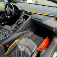 Customizable Black Floor Mats for Lamborghini Aventador with Orange (Arancia Mira) Nappa Leather