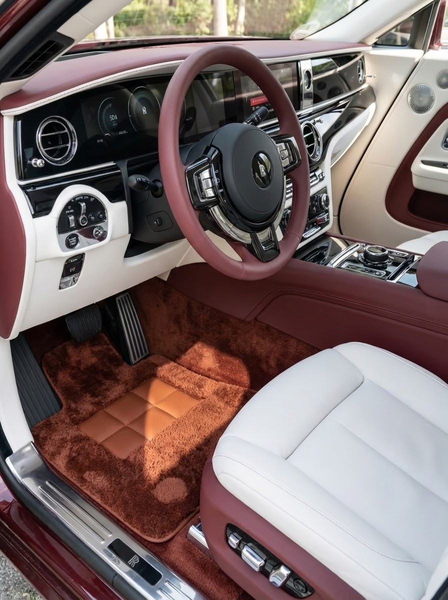 Brune saueskinnsmatter for Rolls Royce Spectre (2023-2024) ER56 Design Merke