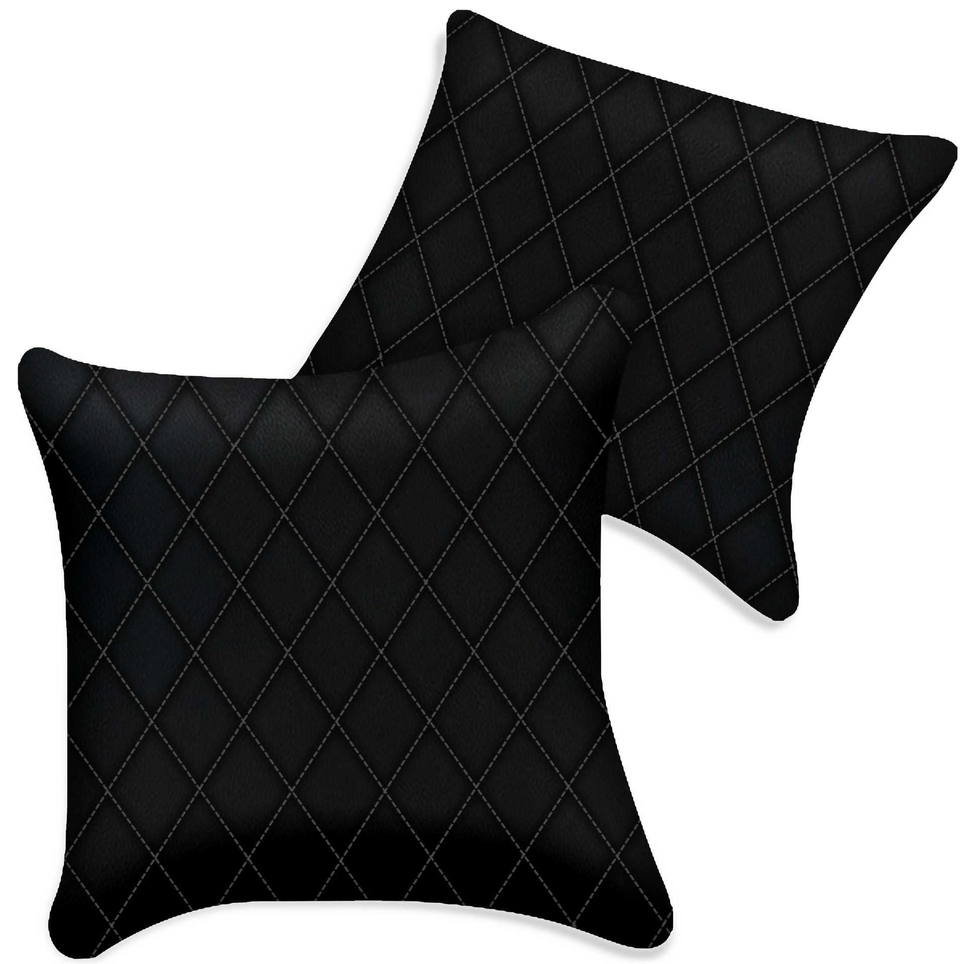 Customizable Black Leather Pillows Set of 2 for All Vehicles | Single Diamond Pattern