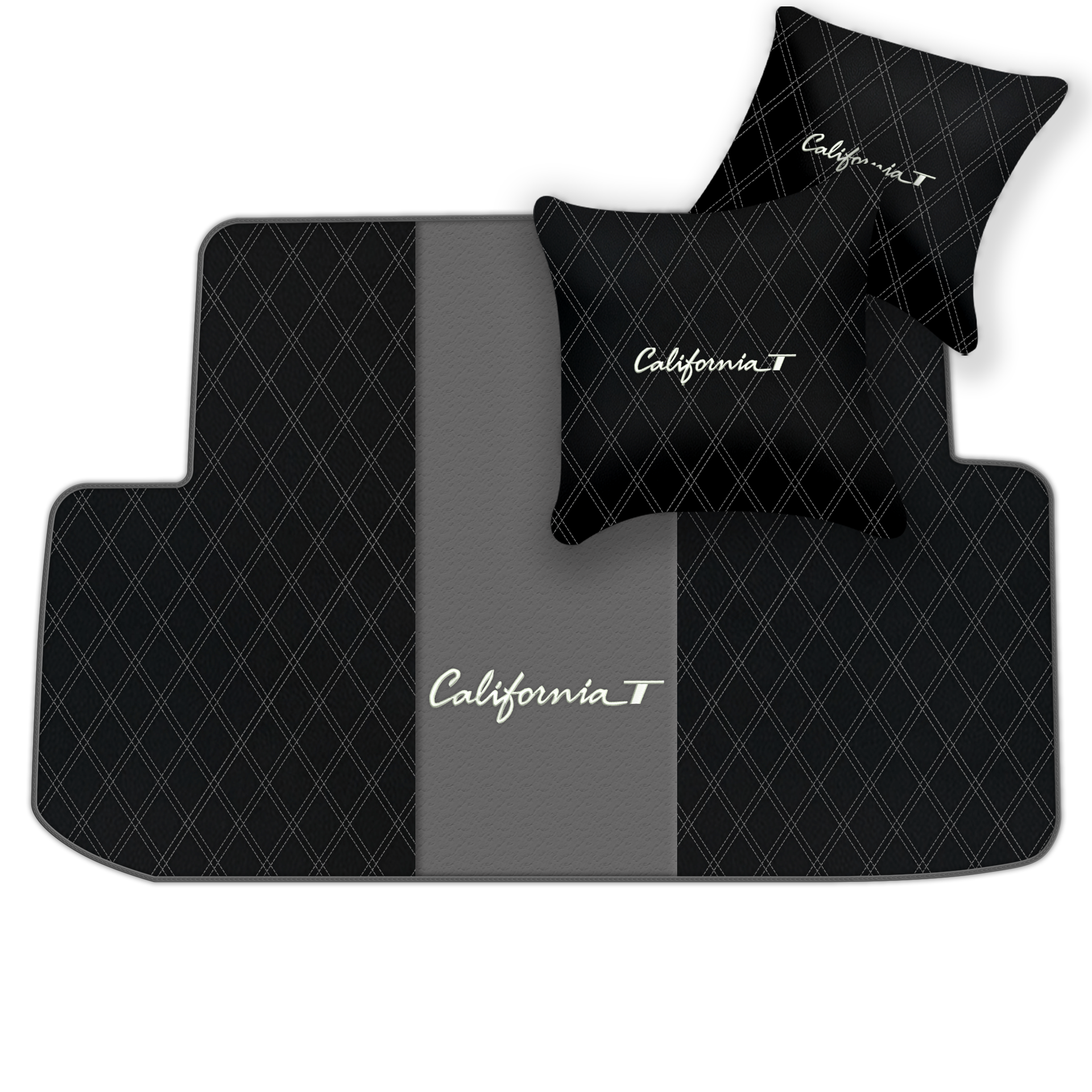 Schwarze Leder-Fußmatten für Ferrari California T (2015-2018) mit Doppelrautenmuster | Komplettset-Option - AutoWin
