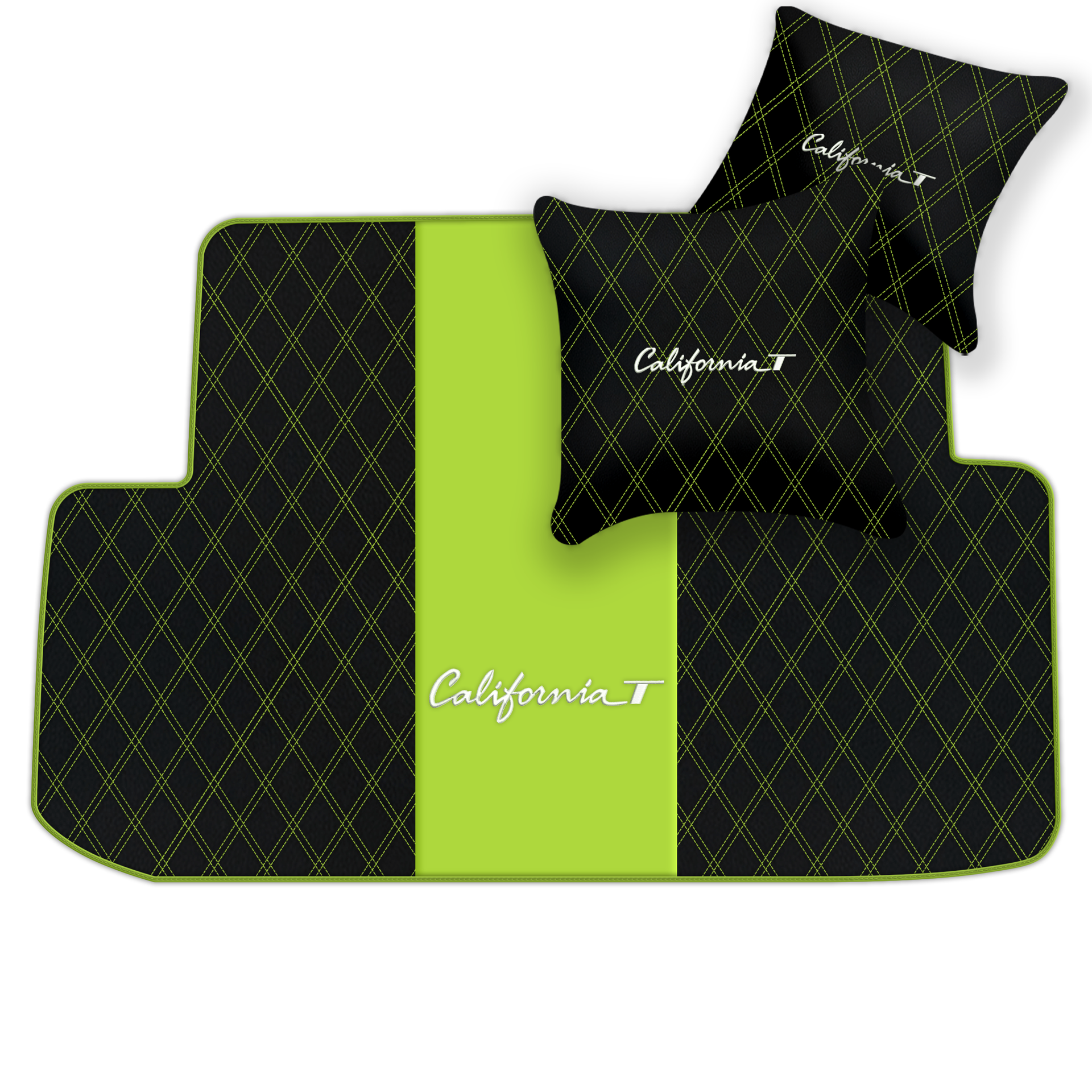 Schwarze Leder-Fußmatten für Ferrari California T (2015-2018) mit Doppelrautenmuster | Komplettset-Option - AutoWin