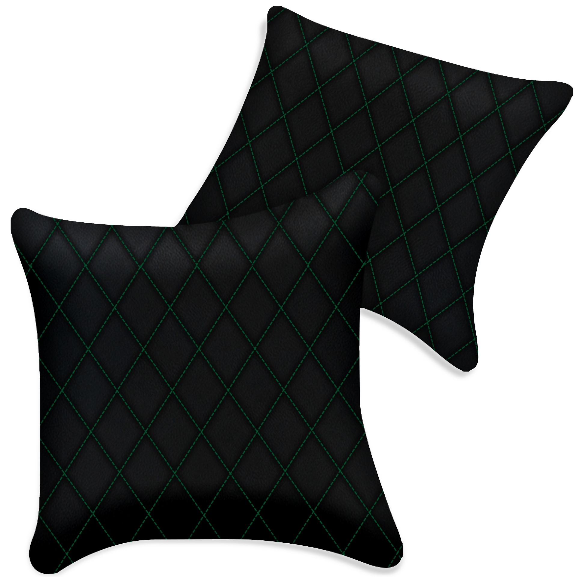 Customizable Black Leather Pillows Set of 2 for All Vehicles | Single Diamond Pattern