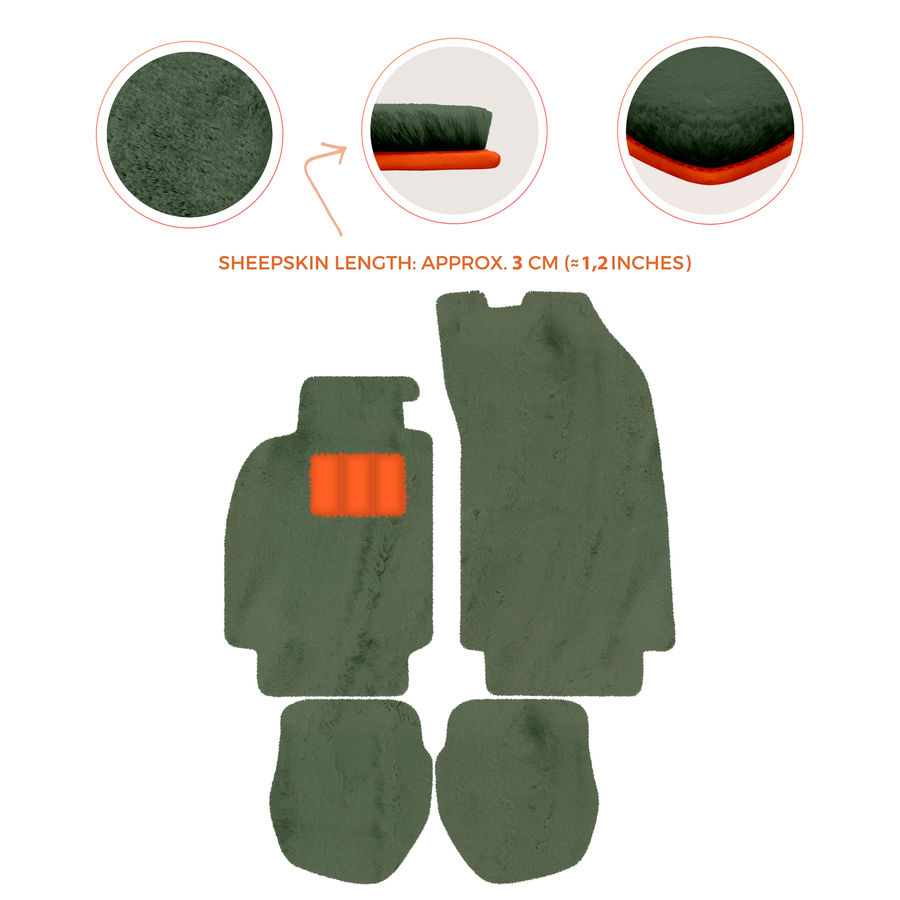 Sheepskin Floor Mats for Porsche 911 - 964 (1989-1994) - Sheepskin Length, Various Color Options