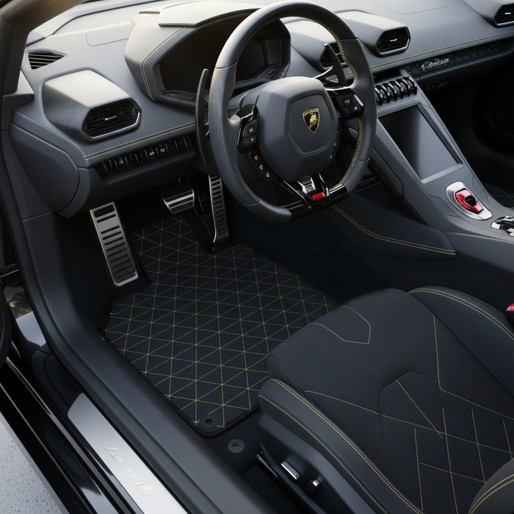 Customizable Floor Mats From Carpet with Leather for Lamborghini Huracan STO (2021-2024) - AutoWin