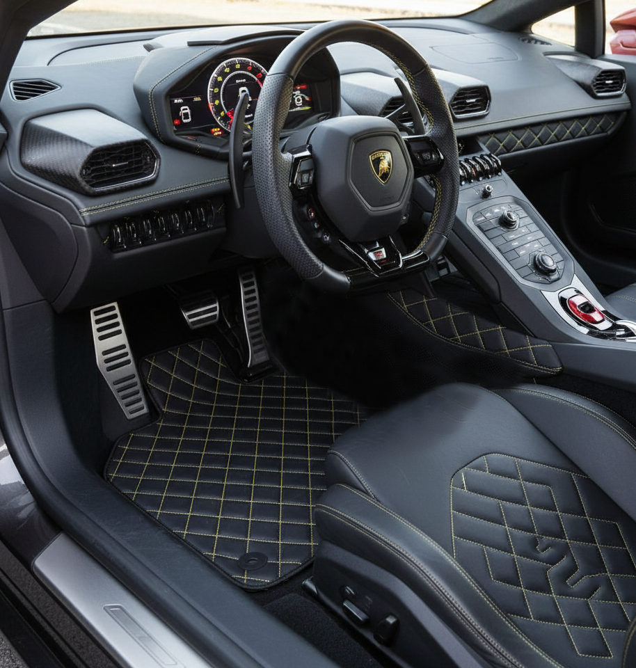 Customizable Floor Mats From Carpet with Leather for Lamborghini Huracan STO (2021-2024) - AutoWin