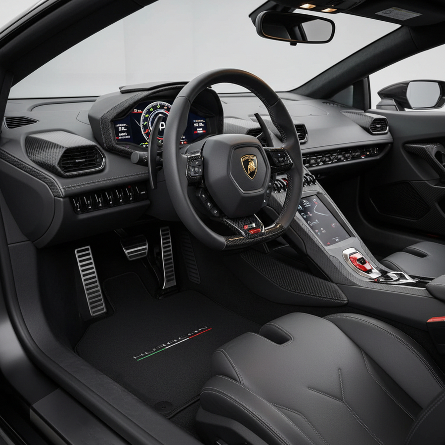 Bilmatter for Lamborghini Huracan Med Italiensk Flagg og Huracan Logo