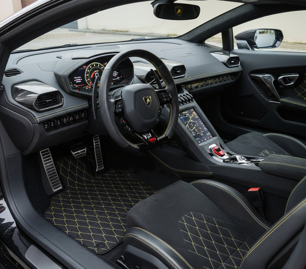 Customizable Leather Floor Mats with Vertical Hex Pattern for Lamborghini Huracan Sterrato (2023-2024)