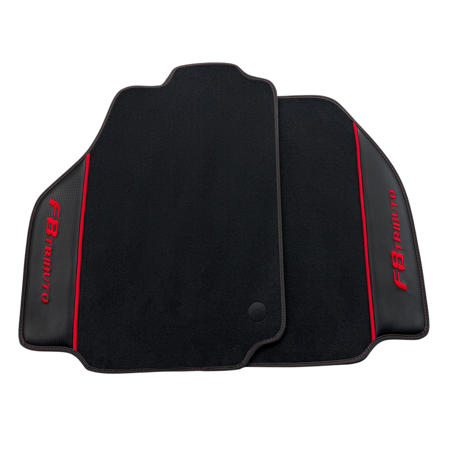 Premium Black Leather & Carbon Fiber Floor Mats for Ferrari F8 Tributo