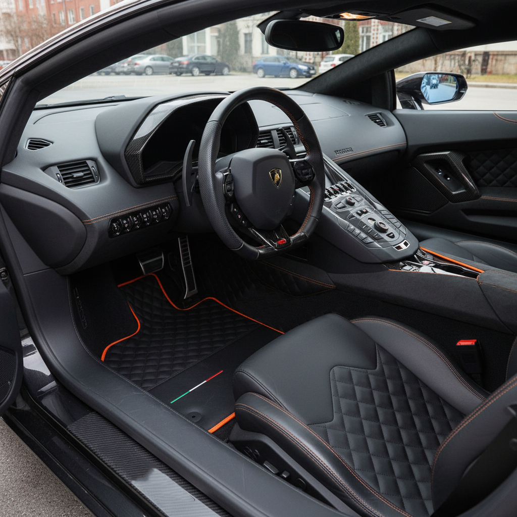 Customizable Leather Floor Mats for Lamborghini Aventador SVJ Limited Edition - AutoWin.EU
