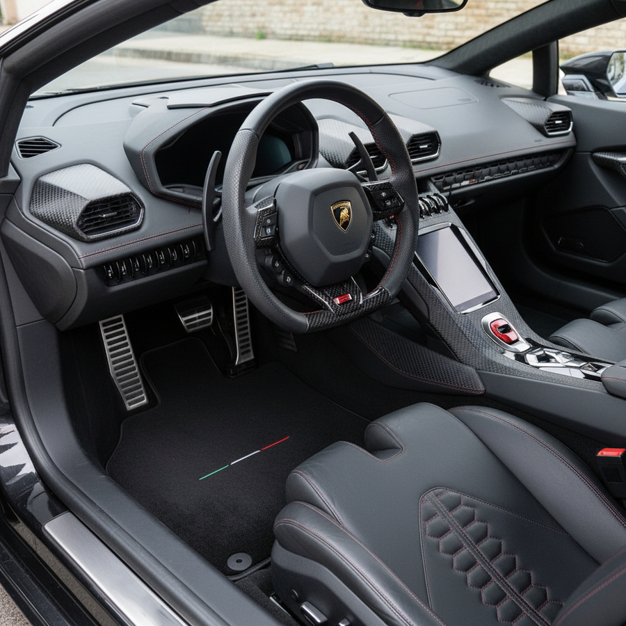 Skreddersydde svarte Bilmatter for Lamborghini Huracan EVO (2019-2024)