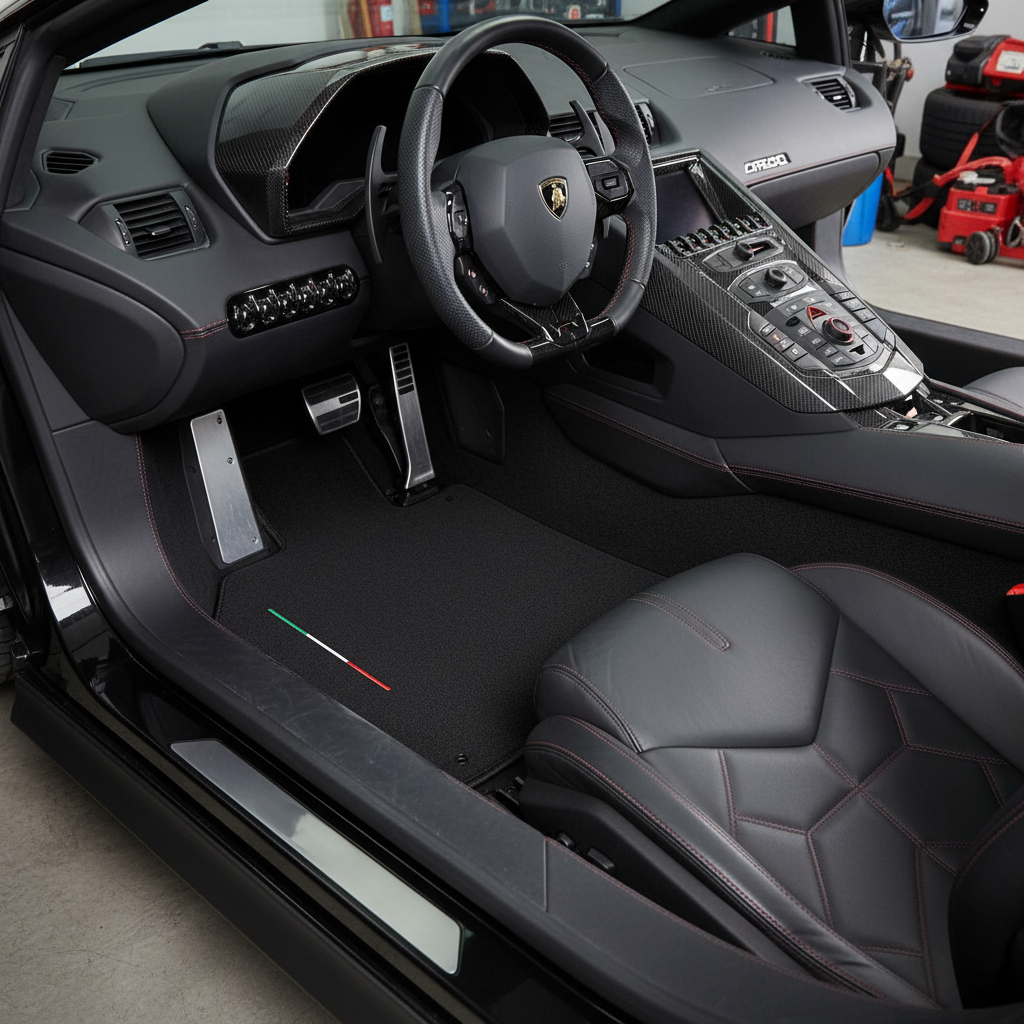 Customizable Leather Floor Mats for Lamborghini Aventador SVJ Limited Edition - AutoWin.EU