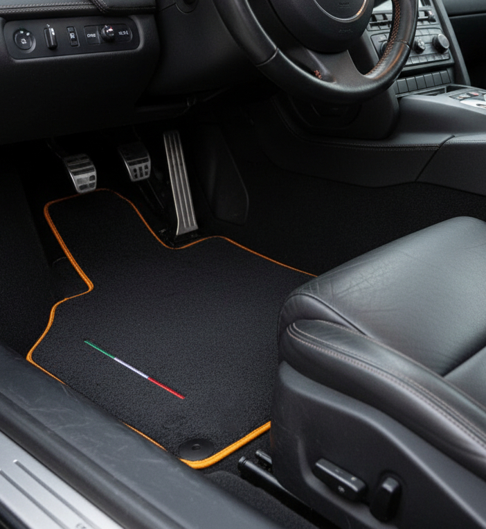 Skreddersydde Bilmatter for Lamborghini Gallardo med Gul Kant