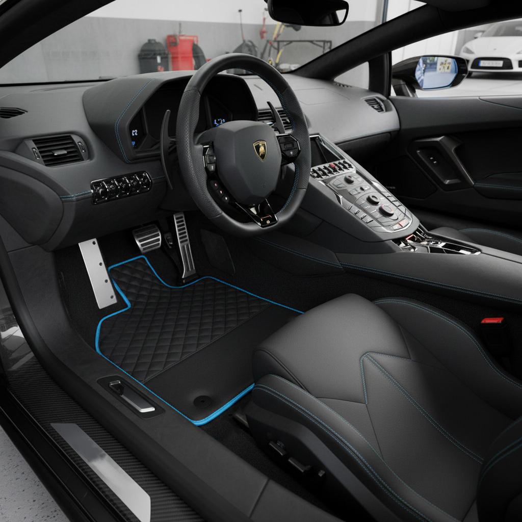 Customizable Leather Floor Mats for Lamborghini Aventador SVJ Limited Edition - AutoWin.EU
