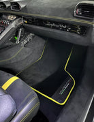 Black Floor Mats for Lamborghini Huracan With Alcantara Leather Yellow Trim