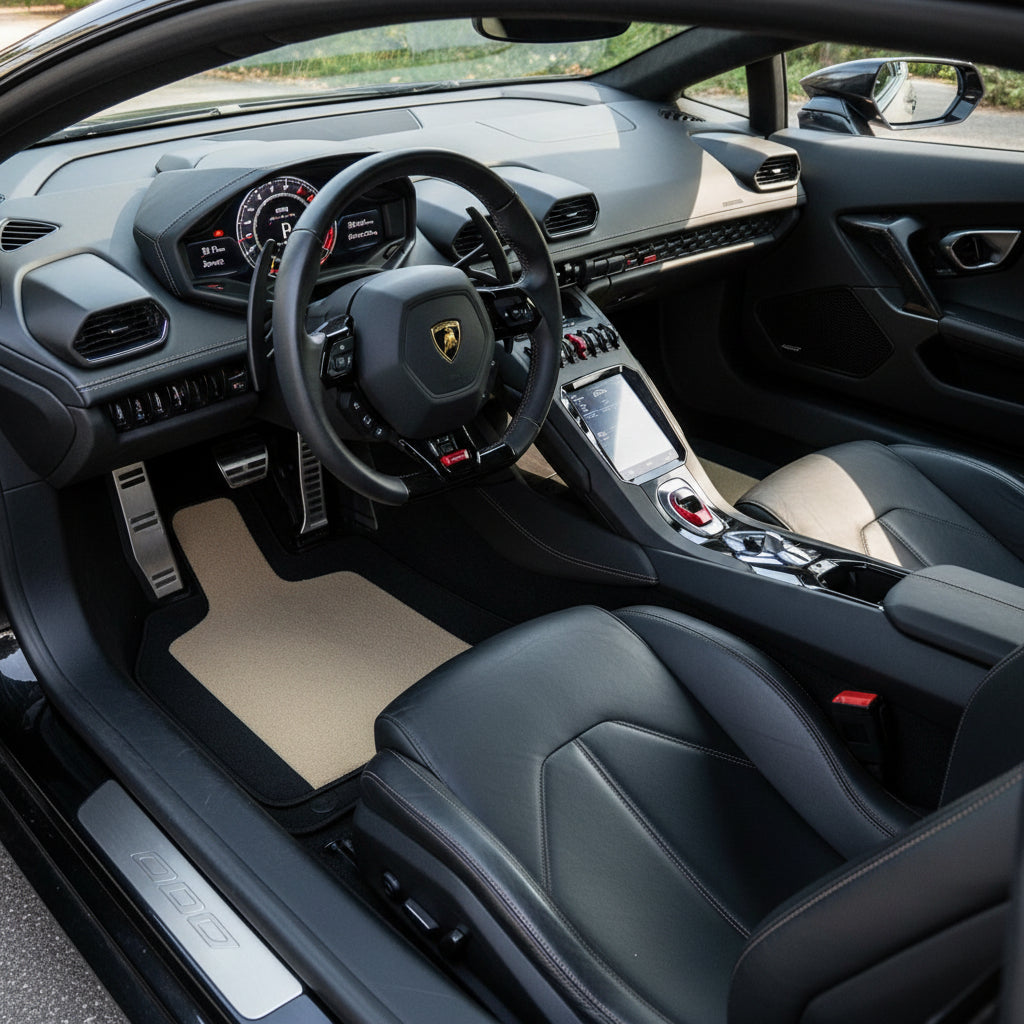 Customizable Floor Mats From Carpet with Leather for Lamborghini Huracan Perfomante (2017-2019)