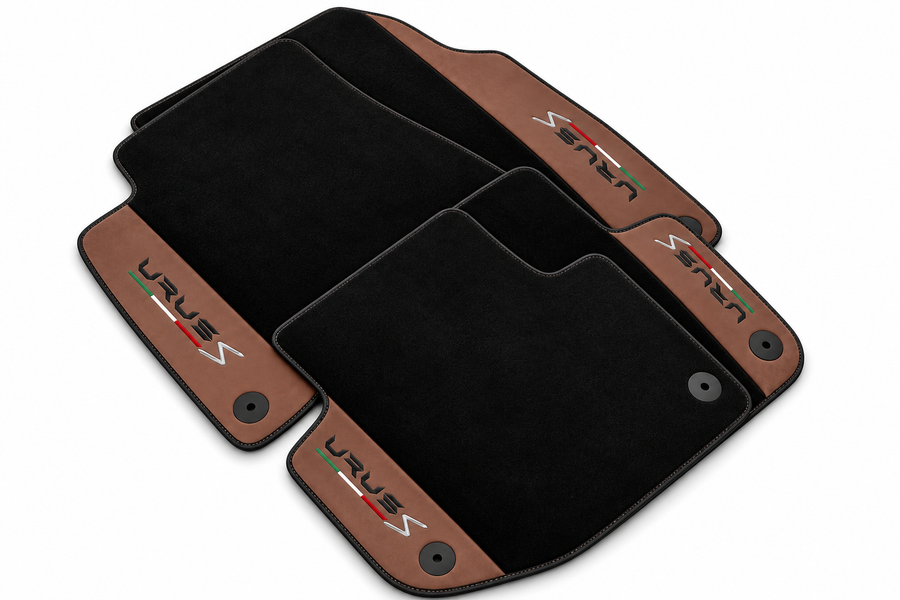 Black Floor Mats for Lamborghini Urus S With Brown Leather
