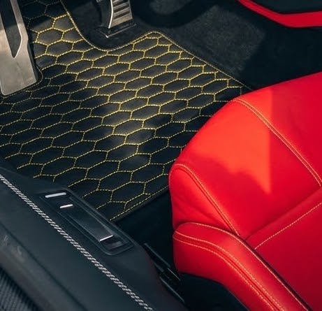 Customizable Leather Floor Mats with Raptor Hex Pattern for Lamborghini Temerario (2025-2026)