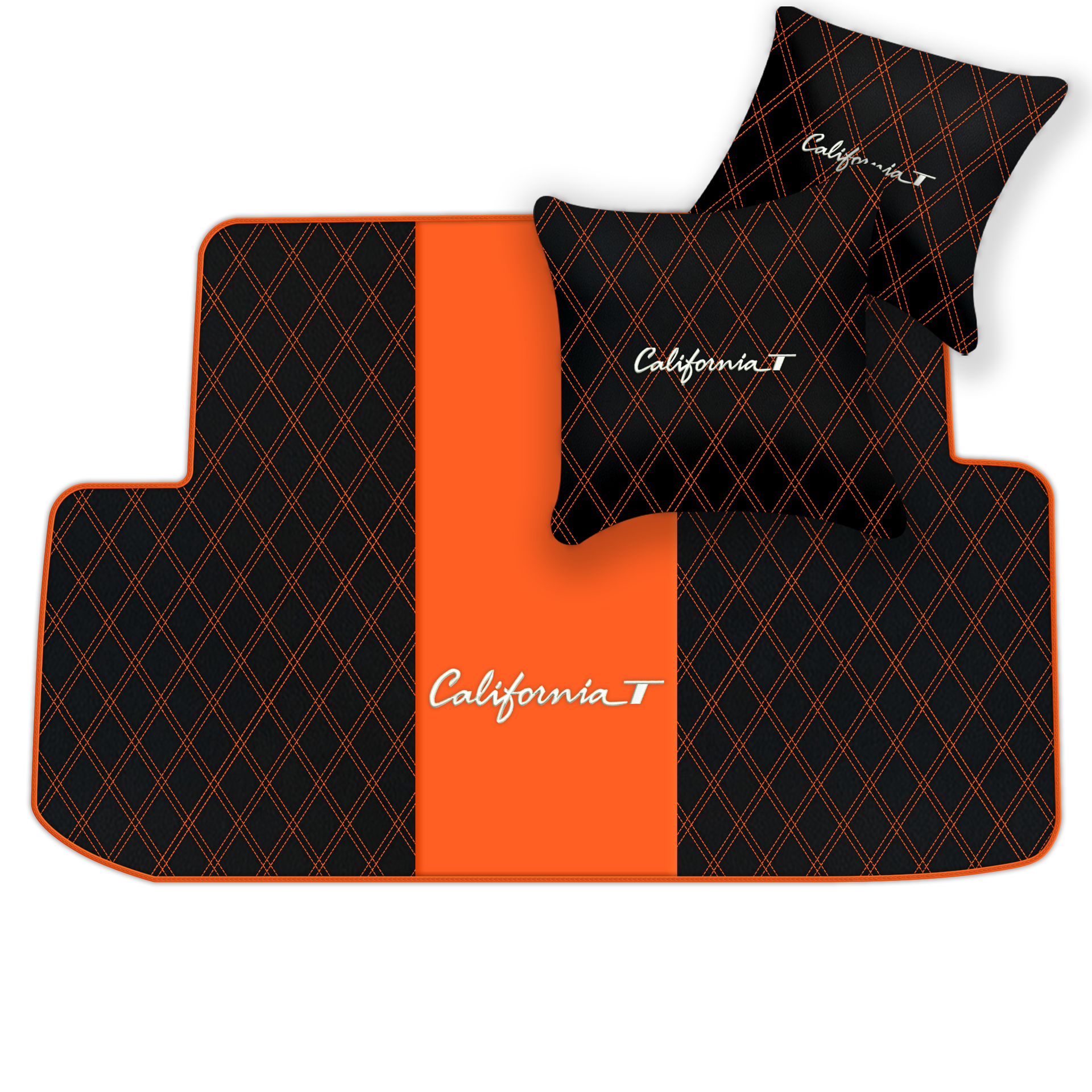 Schwarze Leder-Fußmatten für Ferrari California T (2015-2018) mit Doppelrautenmuster | Komplettset-Option - AutoWin