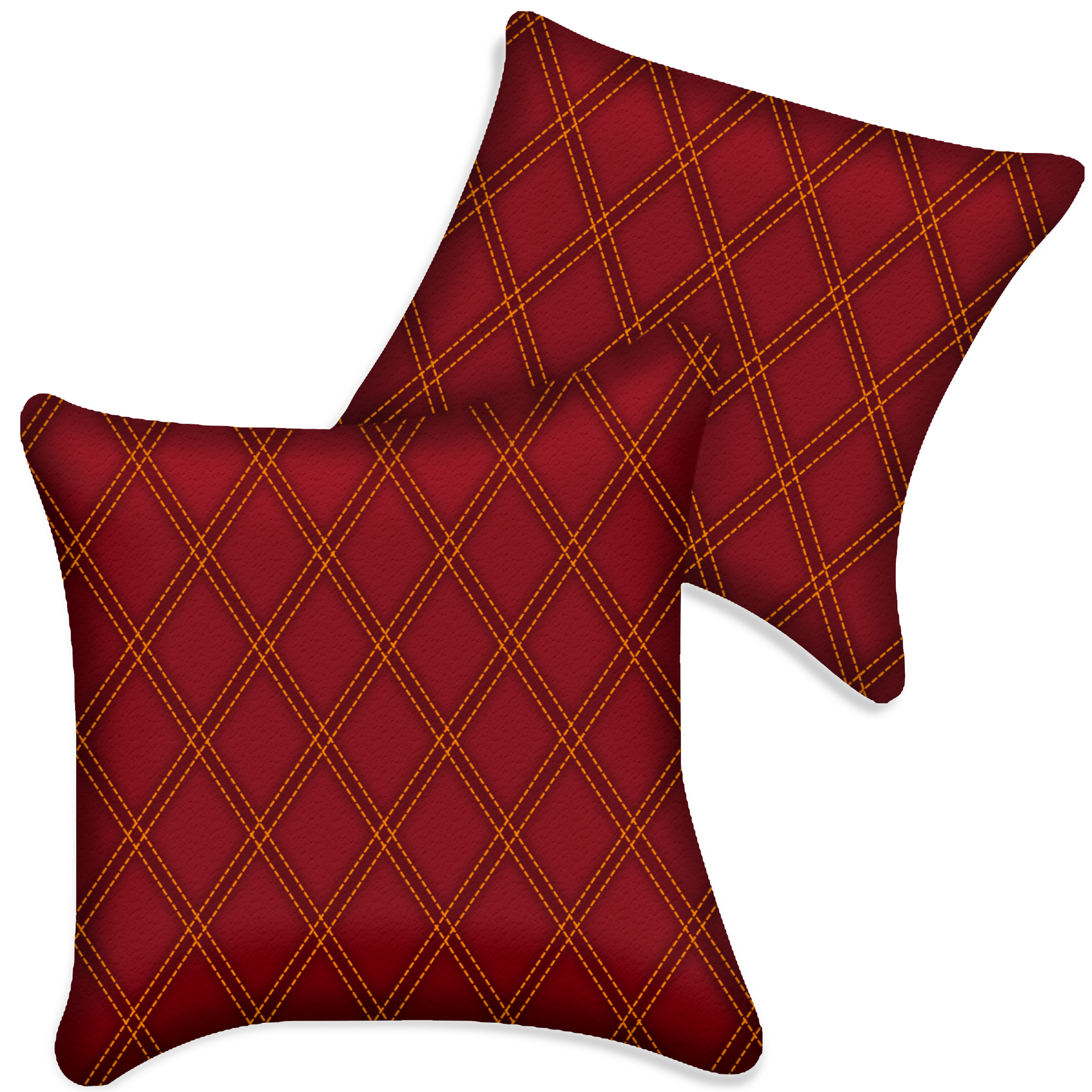 Customizable Red Leather Pillows Set of 2 for All Vehicles | Double Diamond Pattern