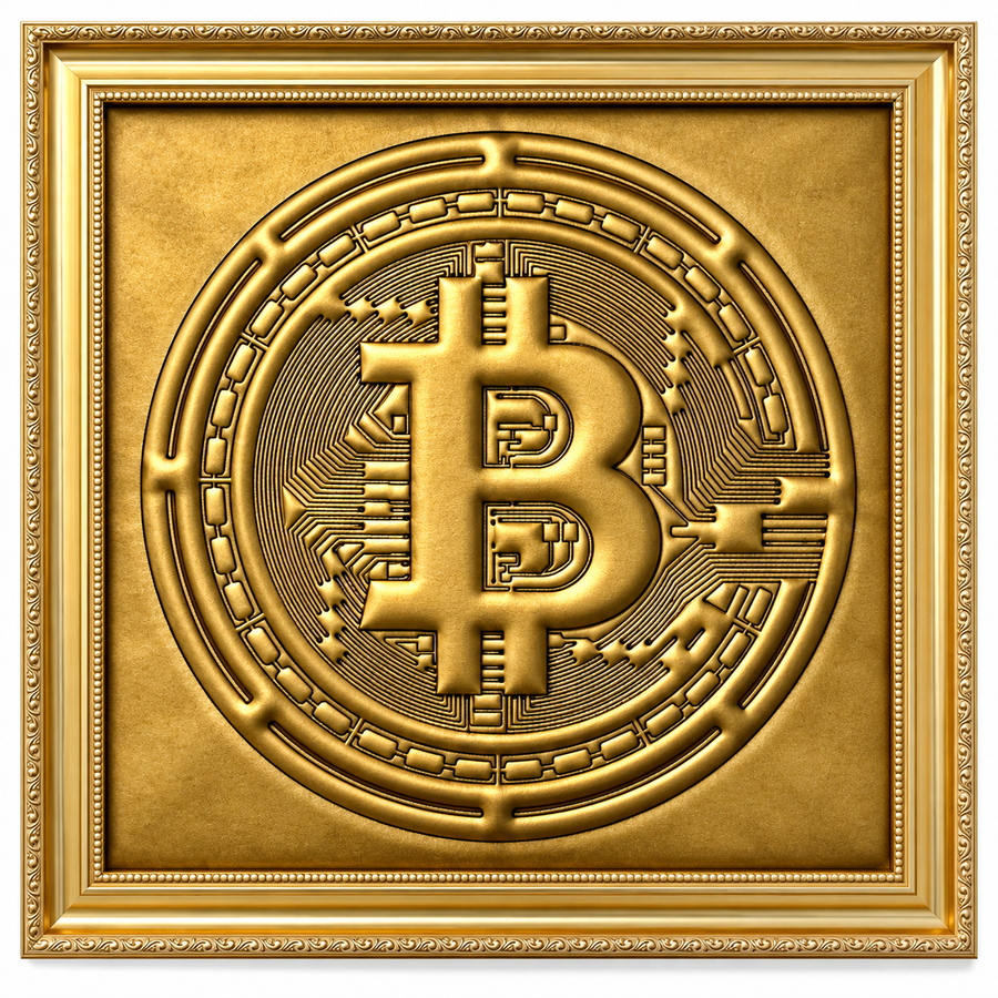 Gullskinn Bitcoin Inspirert Veggkunst: Brodert Svart Sting Luksus Dekor