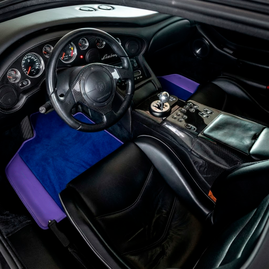 Tilpassbare blå Bilmatter for Lamborghini Diablo (1990-2001) med lilla lær