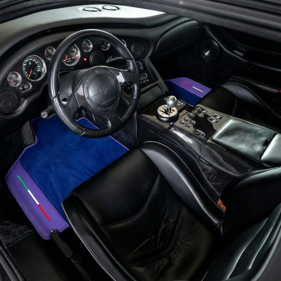Tilpassbare blå Bilmatter for Lamborghini Diablo (1990-2001) med lilla lær
