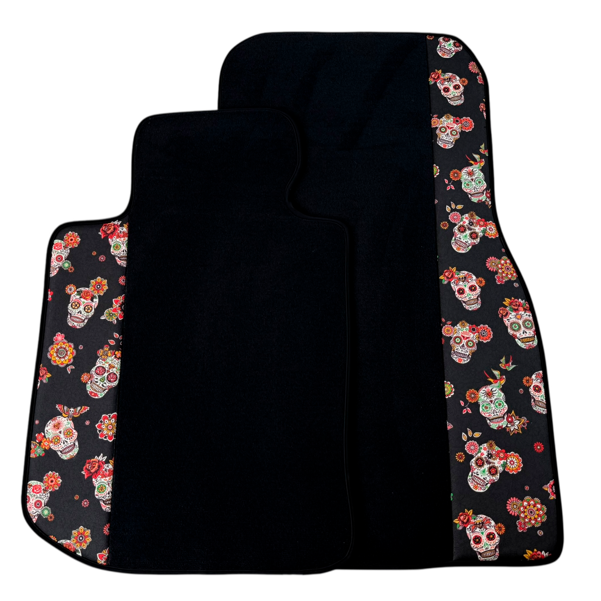 Black Floor Mats for BMW 3 Series G20 4-door Sedan (2019-2024) with Black Floral Skull Design