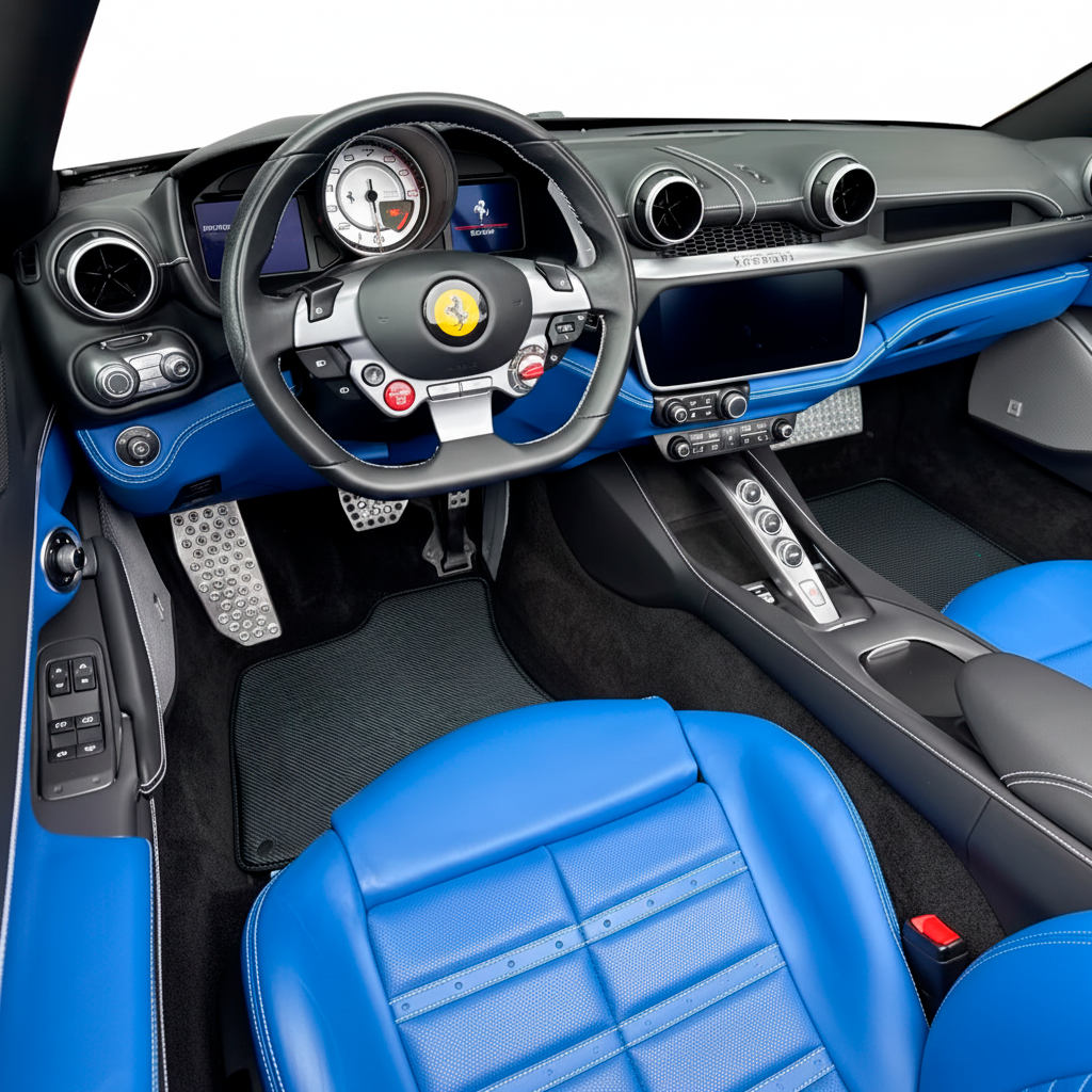 Carbonfaser-Leder-Fußmatten für Ferrari Portofino (2018–2023).