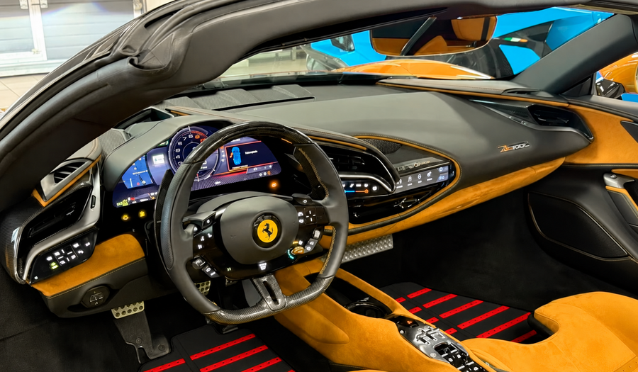 Black Leather Floor Mats with Red Daytona Design for Ferrari SF90 Stradale (2019-2024)