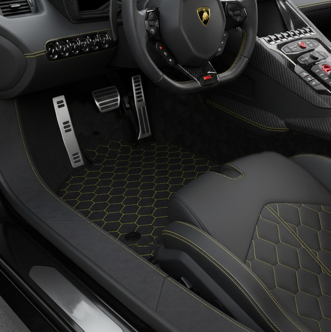 Customizable Leather Floor Mats with Symmetrical Hex Pattern for Lamborghini Aventador SV (2012-2022) - AutoWin