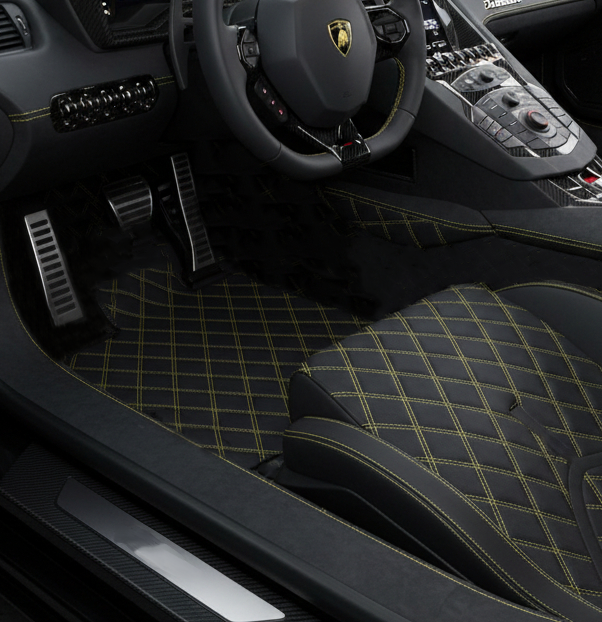 Customizable Leather Floor Mats with Double Diamond Pattern for Lamborghini Aventador SV (2012-2022)
