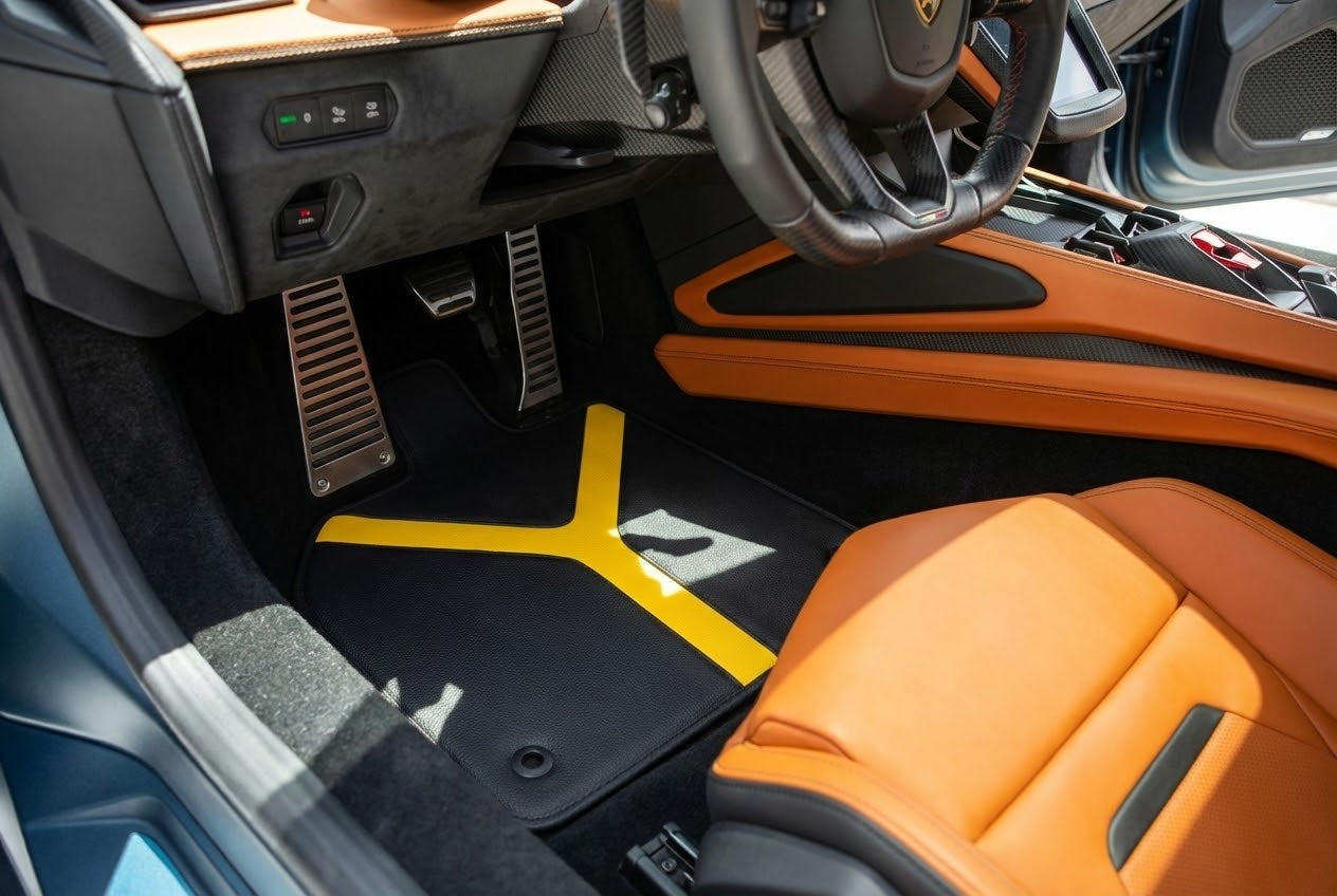 Customizable Leather Floor Mats with Triangle Pattern for Lamborghini Temerario (2025-2026) - AutoWin