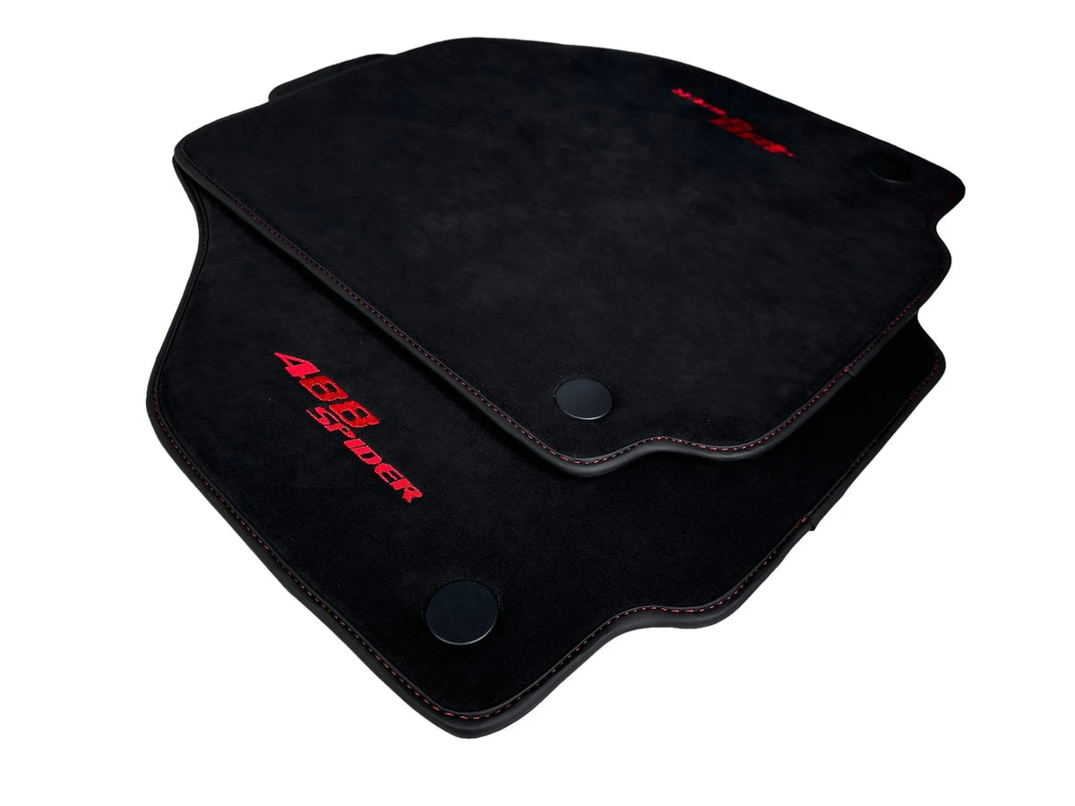 Alcantara Floor Mats for Ferrari 488 Spider 2016-2022 Red Sewing - AutoWin