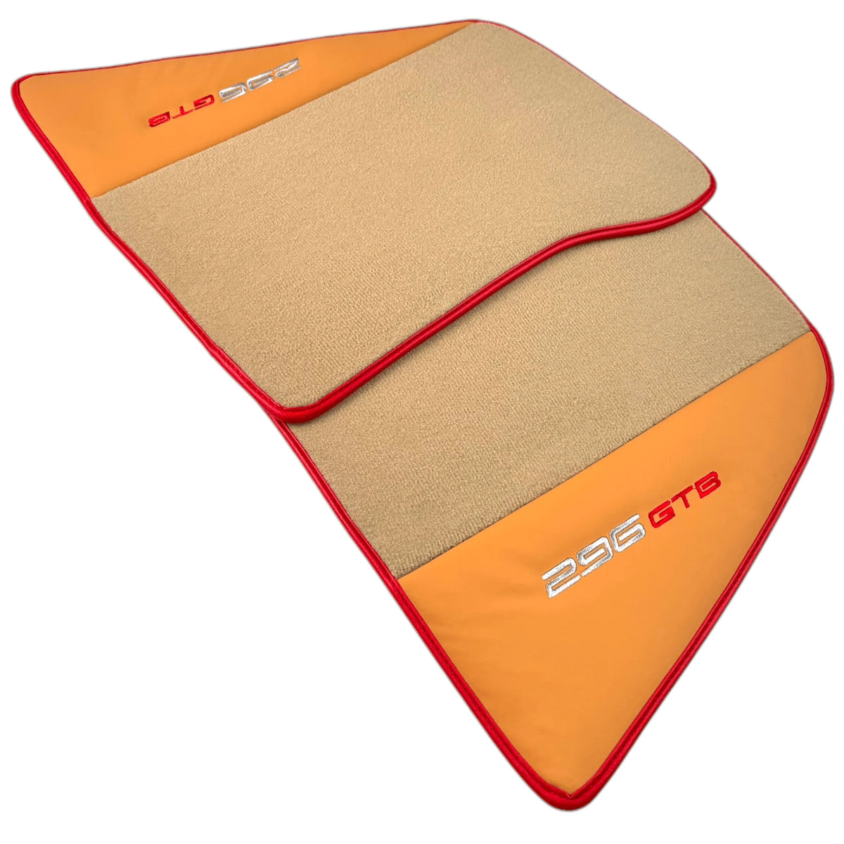 Beige Floor Mats for Ferrari 296 GTB (2022-2027) with Beige Nappa Leather | Red Trim