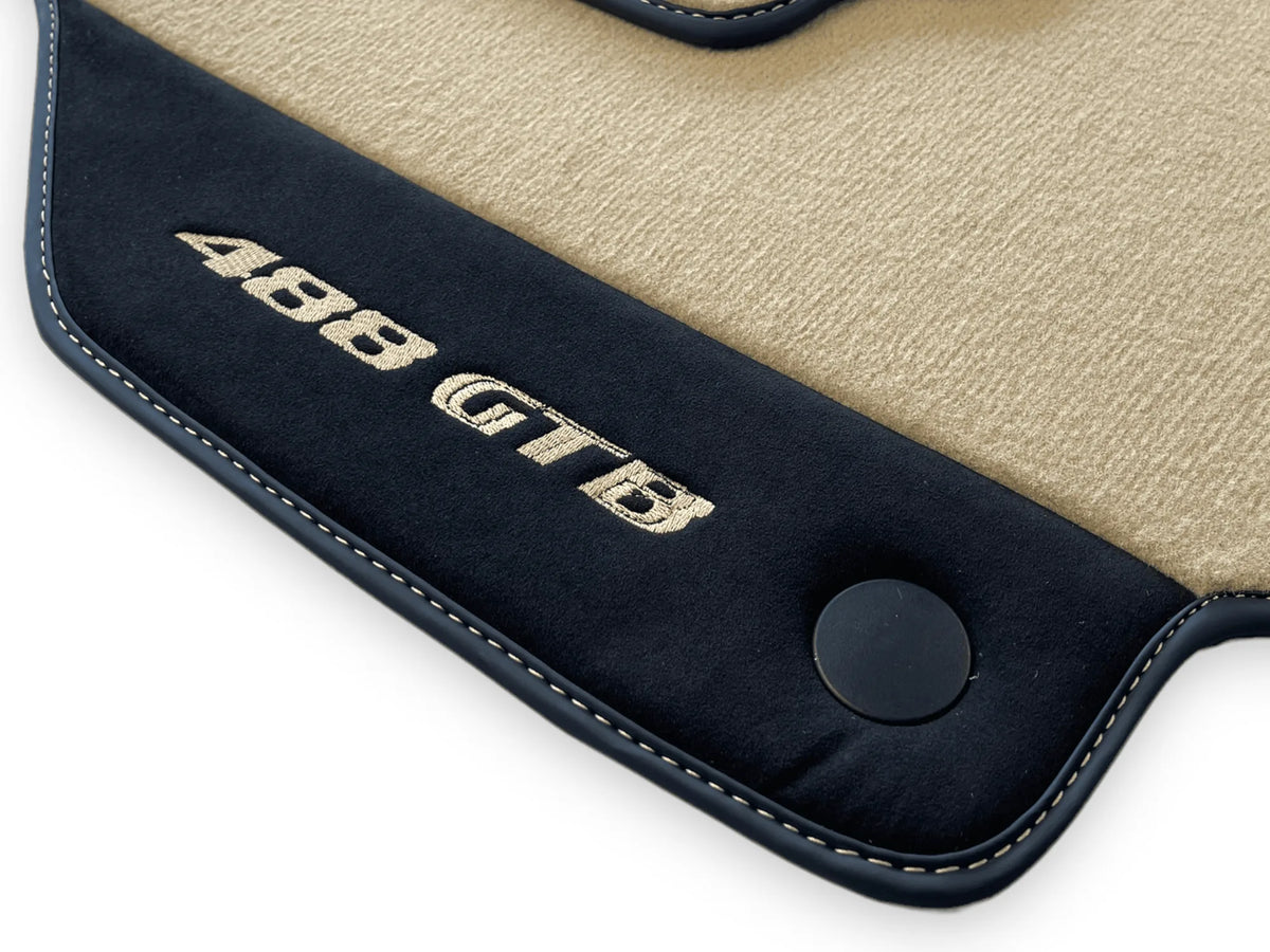 Beige Floor Mats For Ferrari 488 GTB 2016-2022 Carpets With Alcantara Leather - AutoWin