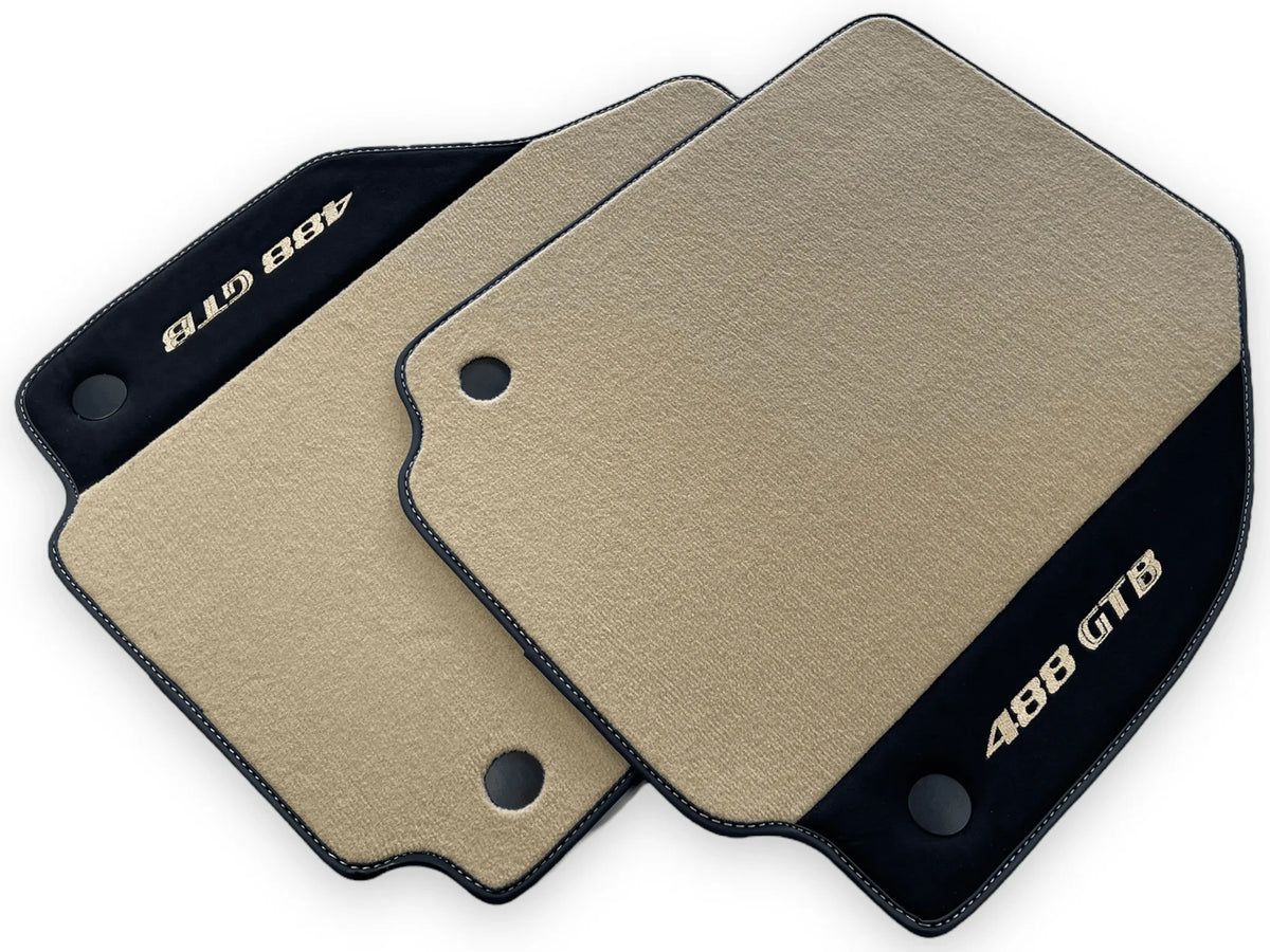 Beige Floor Mats For Ferrari 488 GTB 2016-2022 Carpets With Alcantara Leather - AutoWin