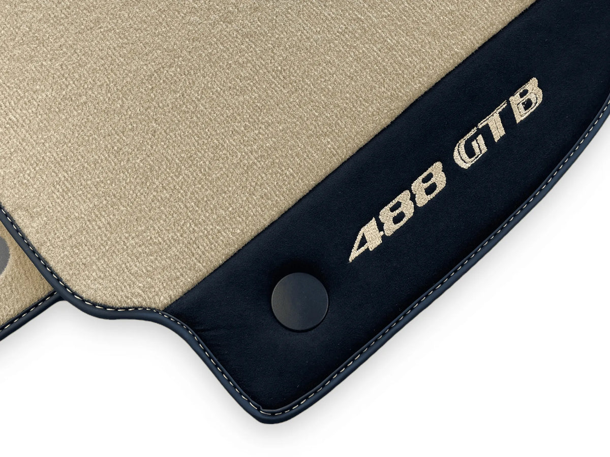 Beige Floor Mats For Ferrari 488 GTB 2016-2022 Carpets With Alcantara Leather - AutoWin