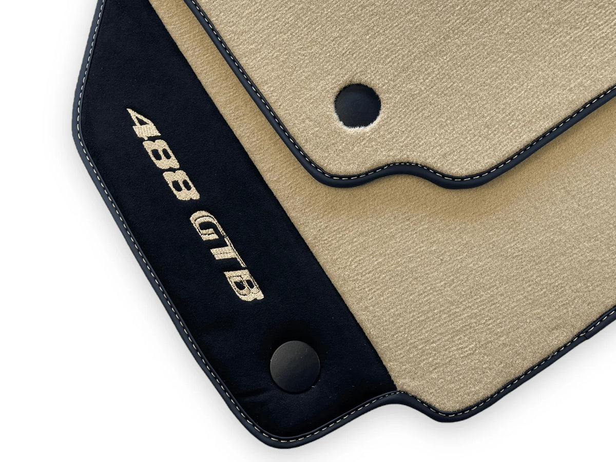 Beige Floor Mats For Ferrari 488 GTB 2016-2022 Carpets With Alcantara Leather - AutoWin