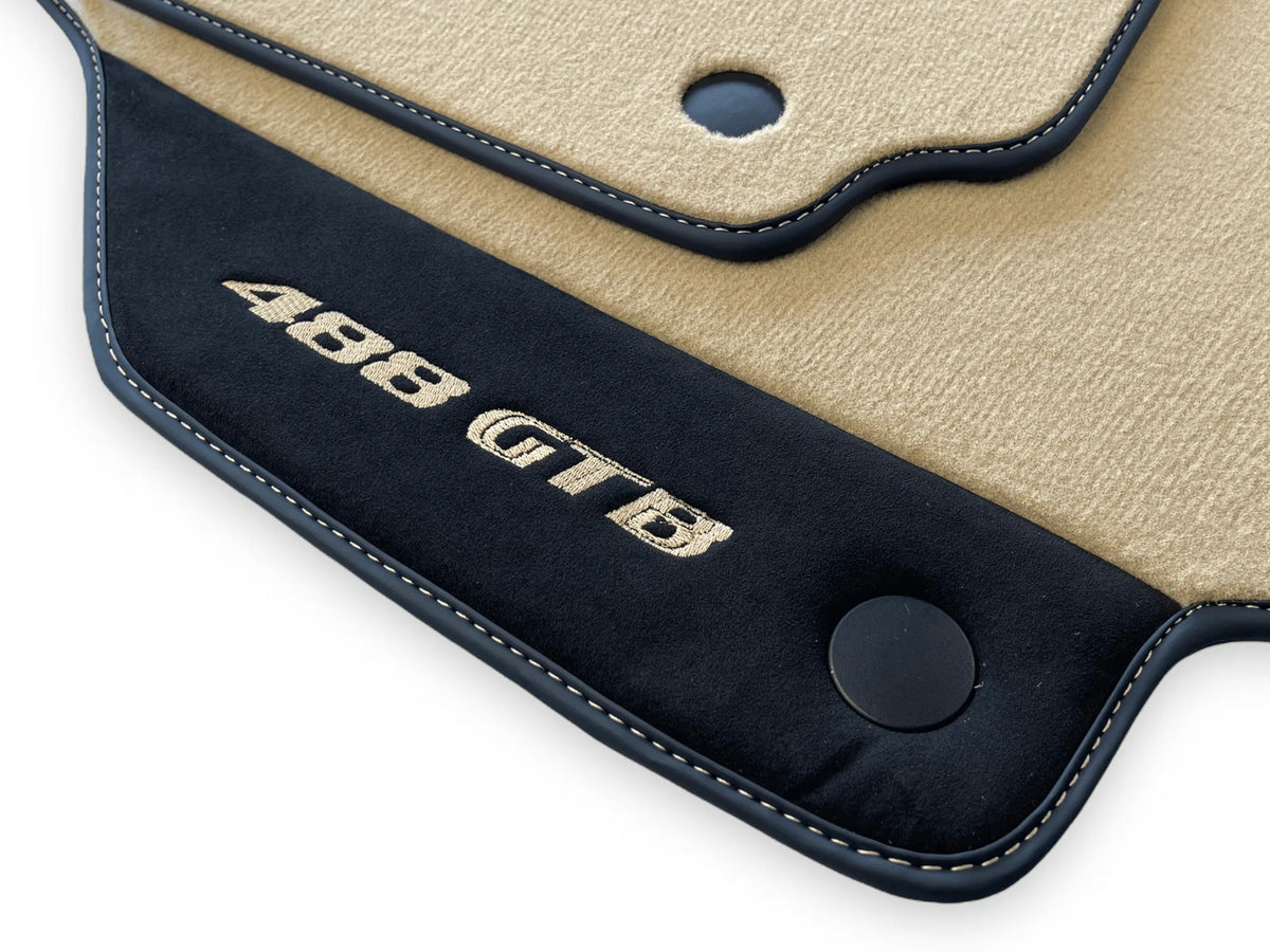 Beige Floor Mats For Ferrari 488 GTB 2016-2022 Carpets With Alcantara Leather - AutoWin