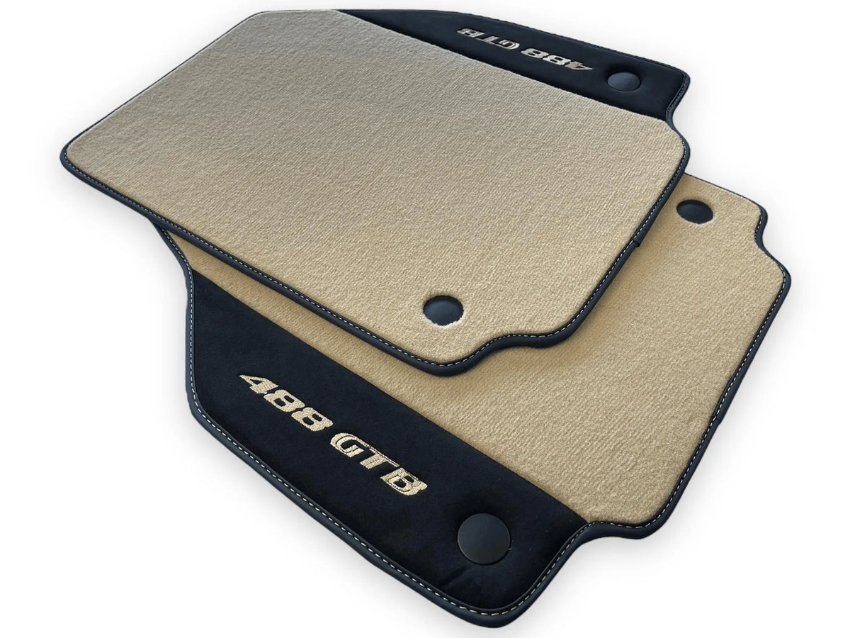 Beige Floor Mats For Ferrari 488 GTB 2016-2022 Carpets With Alcantara Leather - AutoWin