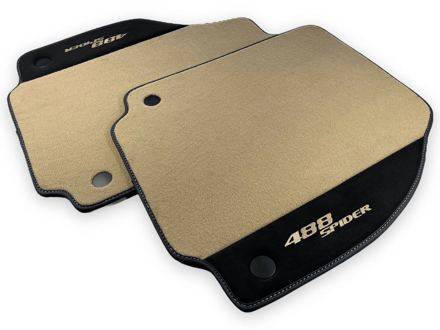 Beige Floor Mats For Ferrari 488 Spider 2015-2022 With Alcantara Leather - AutoWin