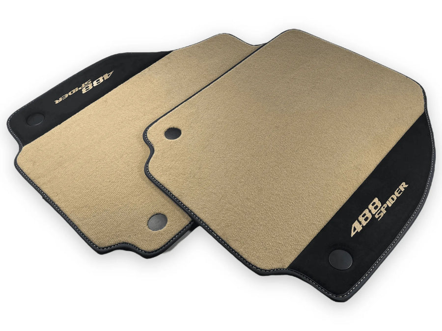 Beige Floor Mats For Ferrari 488 Spider 2015-2022 With Alcantara Leather - AutoWin